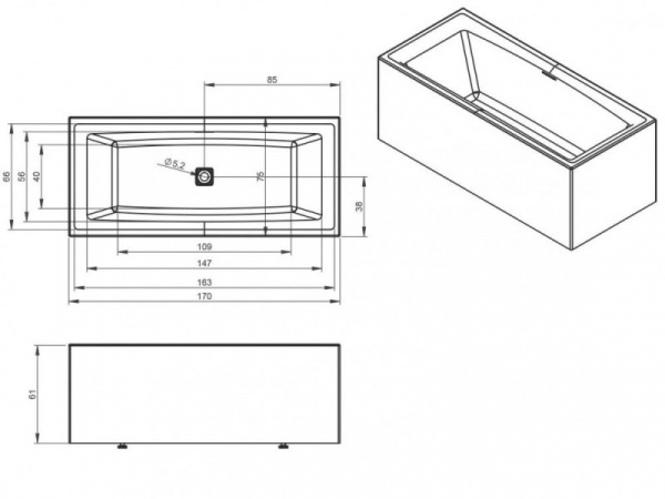 Ванна акриловая Riho STILL SQUARE ELITE R 170x75 (L-образная панель в комплекте), BD1300500000000