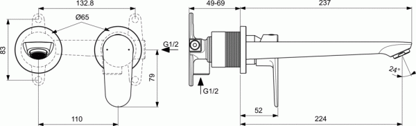 Настенный смеситель для умывальника Ideal Standard CERAFINE O, черный, BD133XG