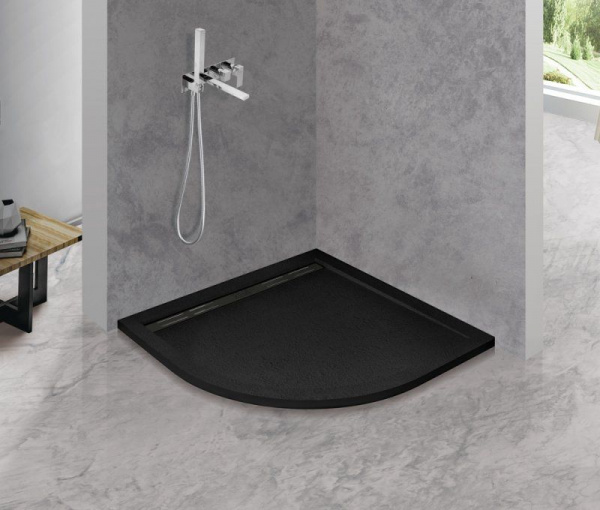 Поддон литой Cezares из искусственного мрамора, радиальный 900x900x30, TRAY-AS-R-90-30-NERO