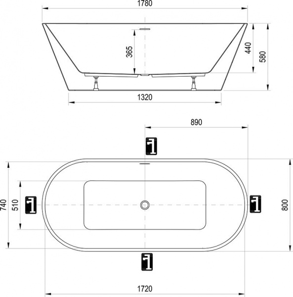 Ванна акриловая Ravak SOLO 1780х800 белая отдельностоящая, XC00100025