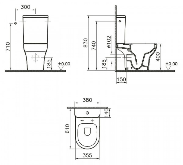 Унитаз-компакт Vitra  Zentrum Rim-Ex, с крышкой дюропласт, микролифт, белый, 9824B003-7207