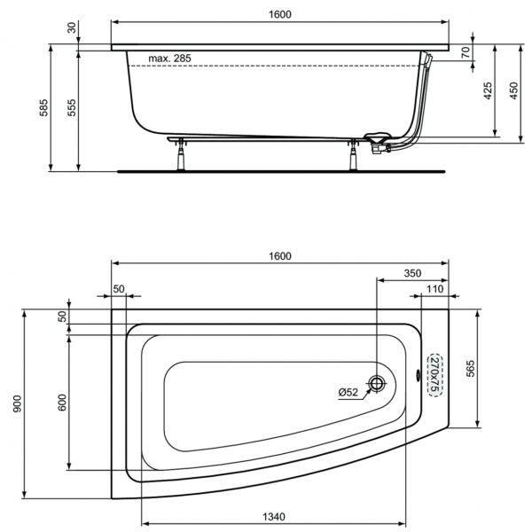 Акриловая ванна Ideal Standard i.life 160х90 см, T476801