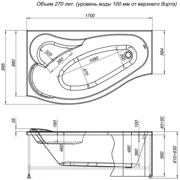 Фронтальная панель для ванны Aquanet Palma 170 L