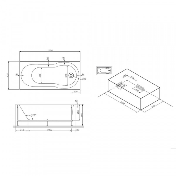 Каркас AM.PM X-Joy в комплекте с монтажным набором 150х70 см, W88A-150-070W-R