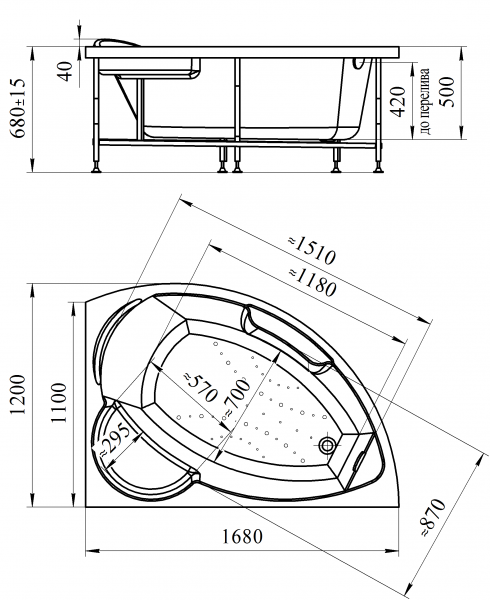 Акриловая ванна Radomir Алари 168х120 (левосторонняя), каркас, 2-01-0-1-1-218