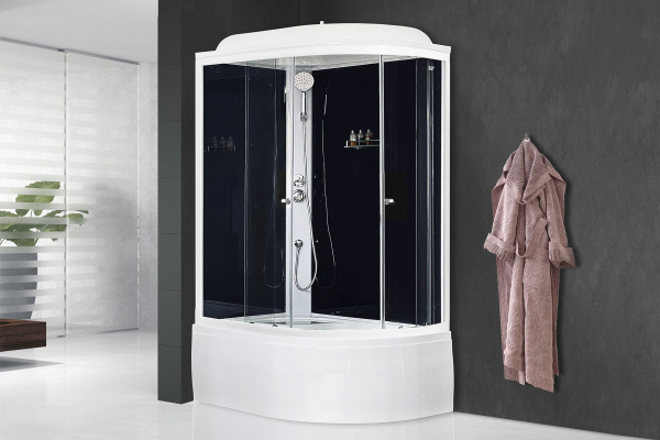 Гидромассажный бокс Royal Bath 120х80х217, черное/прозрачное стекло, белый профиль, левая, RB 8120BK