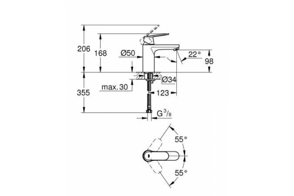Eurosmart Cosmopolitan Смеситель для раковины Grohe, гладкий корпус, средний излив, хром, 23327000