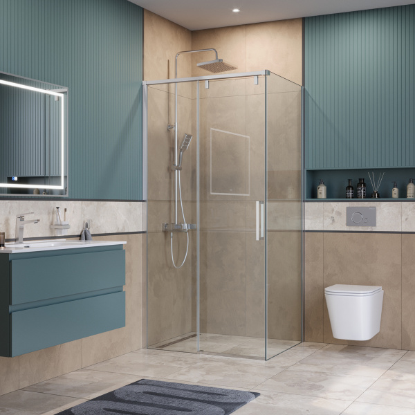 Душевая кабина BelBagno 100*80 см, профиль хром, SOFT_CLOSE-1-AH-1-100/80-C-Cr