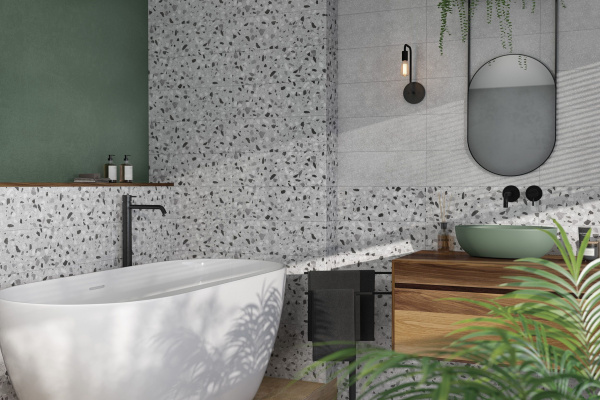 Керамическая плитка настенная Cersanit Терразо (Terrazzo) камушки, серый, 19,8x59,8, TES091D