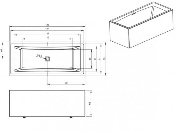 Ванна акриловая Riho STILL SQUARE ELITE L 180x80 (L-образная панель в комплекте), BD1200500000000
