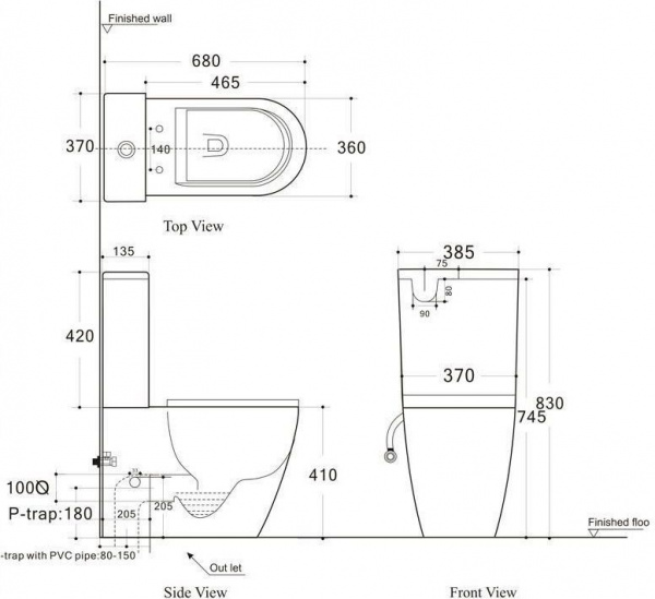 Чаша напольного унитаза Aquanet Rimless Cetus-C1 BL-102N-TPT