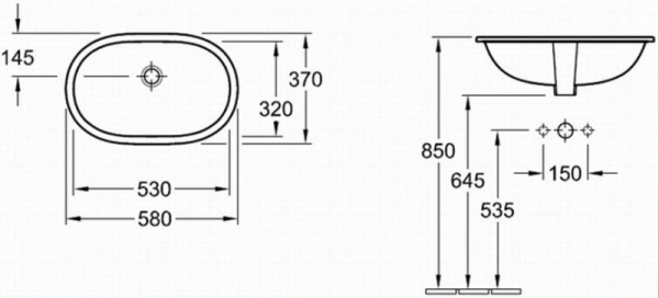 Встраиваемая снизу раковина Villeroy&Boch O.Novo 53х32 41625001