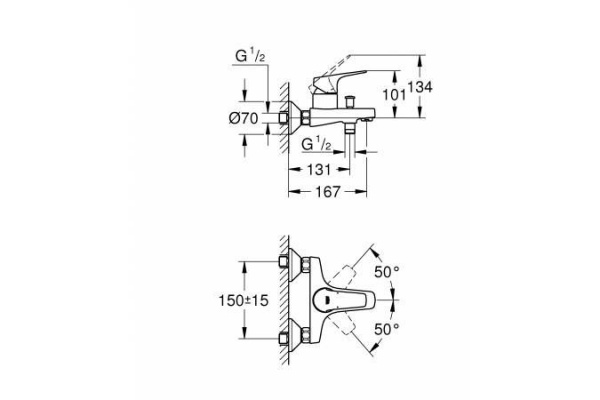 Смеситель для ванны Grohe BauFlow, хром, 23756000