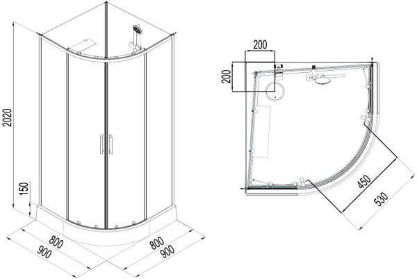 Душевая кабина Aquanet Passion EVO R white 90x90 набор 1