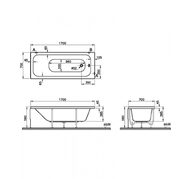 Ванна акриловая Vitra Optimum Neo 170x70, белый, 64530001000