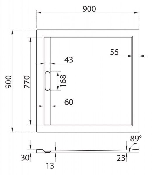 Поддон литой Cezares из искусственного мрамора, квадратный 900x900x30, TRAY-AS-A-90-30-NERO