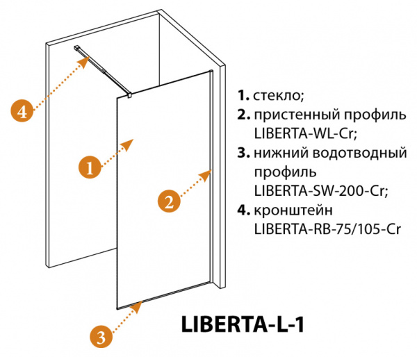 Душевая перегородка Cezares Liberta с односторонним входом 1050x1950 мм LIBERTA-L-1-105-C-Cr