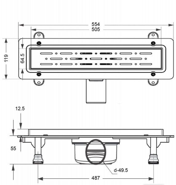 Душевой лоток Loranto Прайм Лайн 500 мм, решетка из нерж стали, 4023.0Y050K.050.1