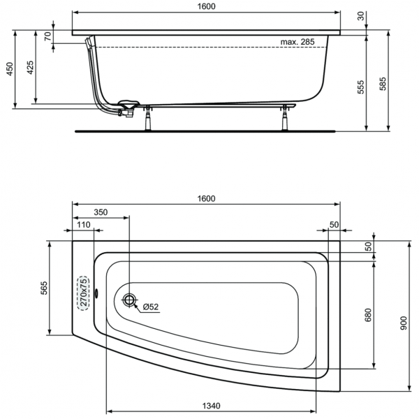 Акриловая ванна Ideal Standard i.life 160х90 см, T476901