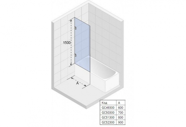 Шторка для ванны Riho SCANDIC S409 90 150х90, GC52300