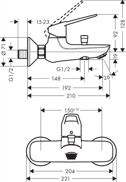 Смеситель для ванны Hansgrohe Novus Loop, хром, 71340000