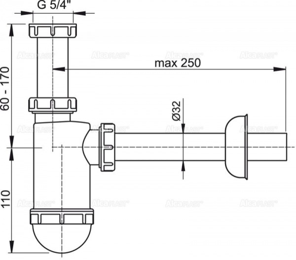 Сифон для умывальника d32 c накидной гайкой 5/4" A430 A430