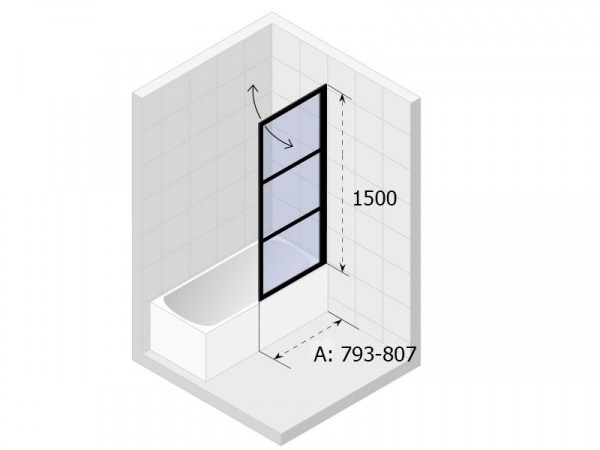 Шторка для ванны Riho  GRID  GB501 150x80 R, GBB5080002