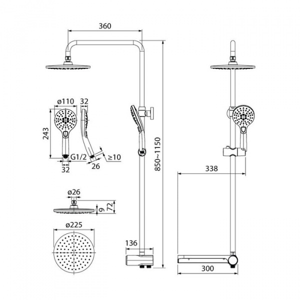 Душевой гарнитур с верхней лейкой IDDIS Ray, RAYSW3Fi76