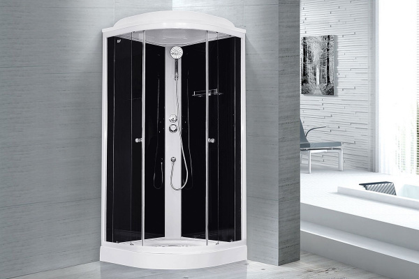 Гидромассажный бокс Royal Bath 90х90х217, черное/прозрачное стекло, белый профиль, RB 90HK5-BT