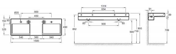 EXA112-00 умывальник TERRACE двойной /150х49/ (бел) EXA112-00