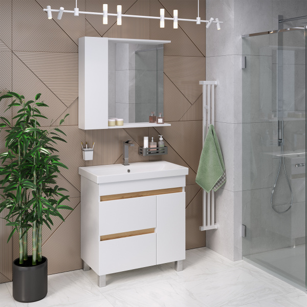 Тумба под раковину Aqua de Marco Сидней, 80 см, 1 дверь+2 ящика, белый, 2080WCSYD