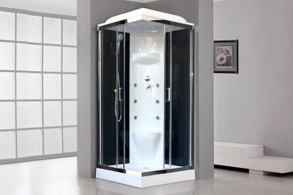 Гидромассажный бокс Royal Bath 80х80х217, черное/прозрачное стекло, хромированный профиль, RB 80HP7-