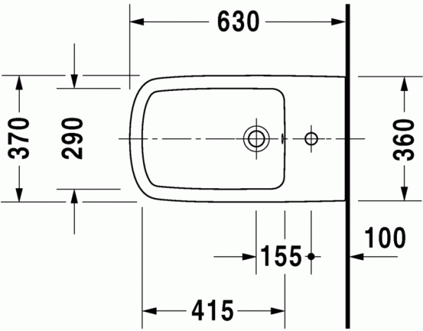 Биде напольное приставное Duravit DuraStyle с 1 отв под Смеситель. с креплением, белый, 2283100000