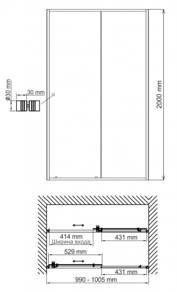 Душевая дверь WasserKRAFT Rhin, 44S12