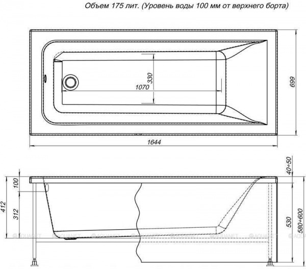 Акриловая ванна Aquanet Bright 165x70