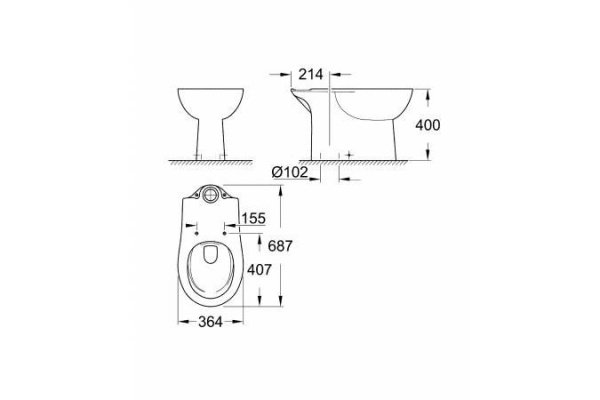Унитаз напольный Grohe Bau Ceramic безободковый, вертикальный выпуск, альпин/белый, 39429000