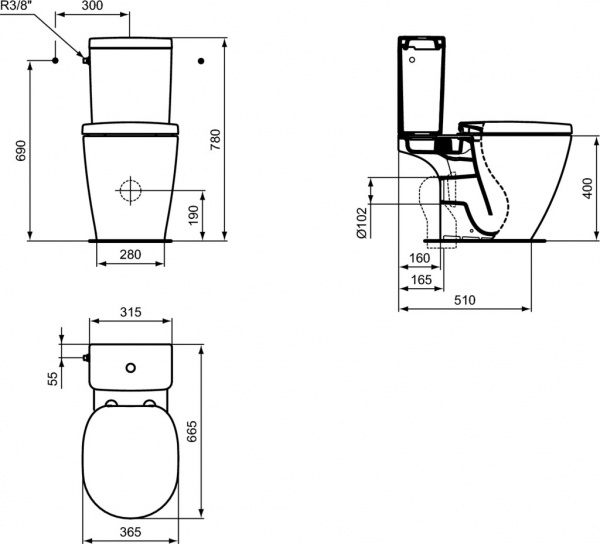 Унитаз напольный Ideal Standard CONNECT AQUABLADE, без бачка, с крепежом TT0257919, E042901