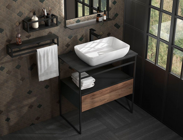 Полка Kerama Marazzi PLAZA Next металлическая с крышкой 35 черный матовый, PL.N.sh.35\BLK
