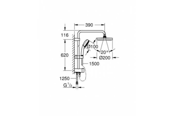 Душевая система Grohe Tempesta New Cosmopolitan 200 (без смесителя), хром, 27394002
