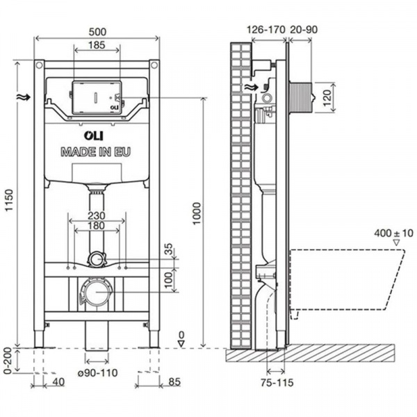 Инсталляция Oli 120 ECO Sanitarblock, pneumatic, пневматическая, метал. Крепления, 879235