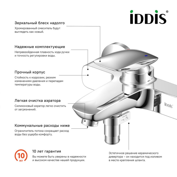 Смеситель для ванны IDDIS Stone, хром, STOSB00i02WA