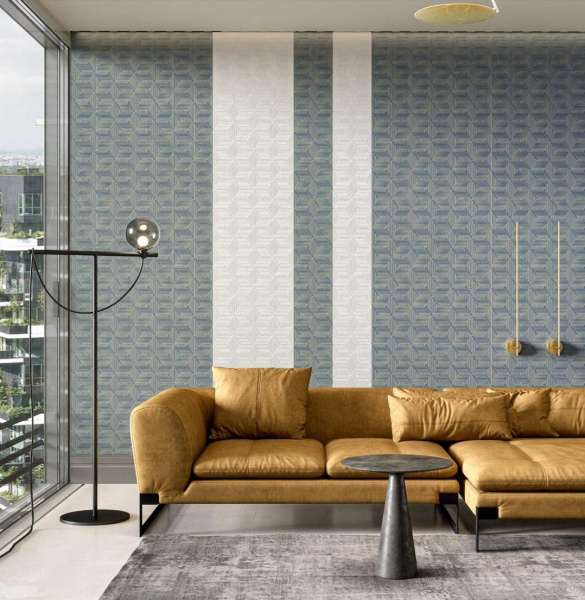 Обои виниловые Kerama Marazzi Геометрия мотив, голубой-золото, KM5102