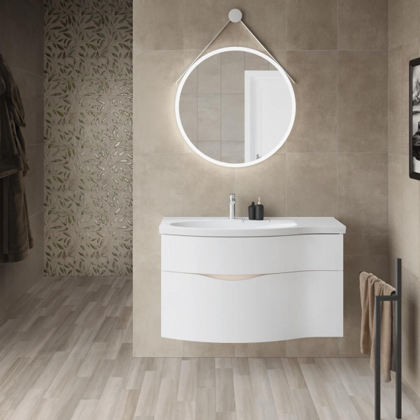 Раковина Kerama Marazzi Riva/Рива мебельная левая с крепежом 100, белая глянцевая, RV.wb.100Lh
