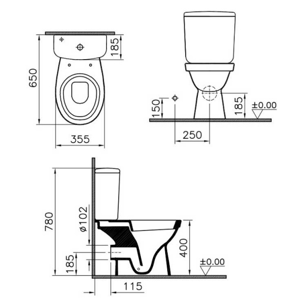 Унитаз-компакт Vitra Norm Fit, с крышкой термопласт, микролифт, белый, 9844B099-7200