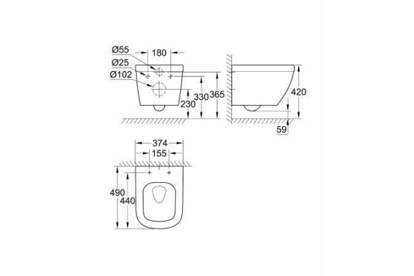 Унитаз подвесной Grohe Euro Ceramic, безободковый, компактный с гигиеническим покрытием, альпин/белы