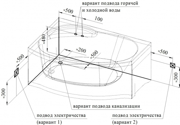 Акриловая ванна Radomir Монти 150х105 (левосторонняя), каркас, 2-01-0-1-1-213