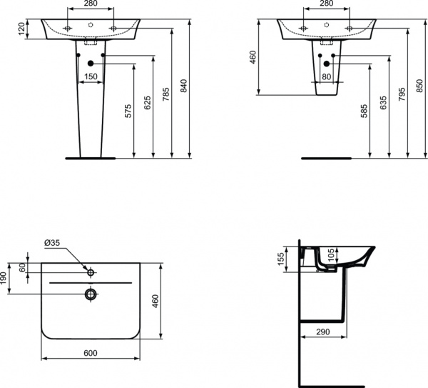 Раковина Ideal Standard CONNECT AIR Curve, 60 см, E035501