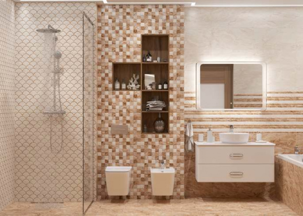 Керамическая плитка настенная Cube Ceramica Rockberry Wavy Beige 30*60