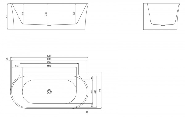 Ванна акриловая BelBagno 170*80 см, белая, BB409-1700-800