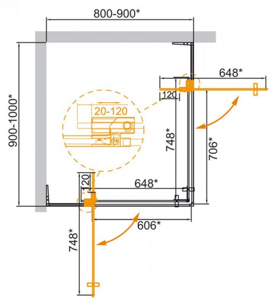 Душевая кабина Cezares SLIDER-AH-2-80/90-90/100-BR-Cr